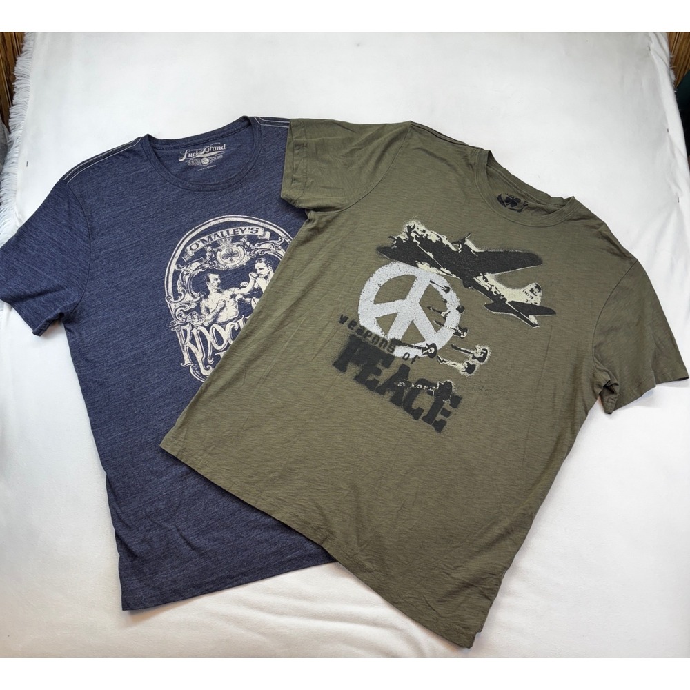Lucky‎ Brand Graphic T-Shirt Lot Mens XL Blue Green Boxing Military Peace 2pk